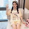 Girls' Cartoon Summer Pajama Set - Short Sleeve Top & Shorts, Cute and Stylish Home Wear for Older Kids.