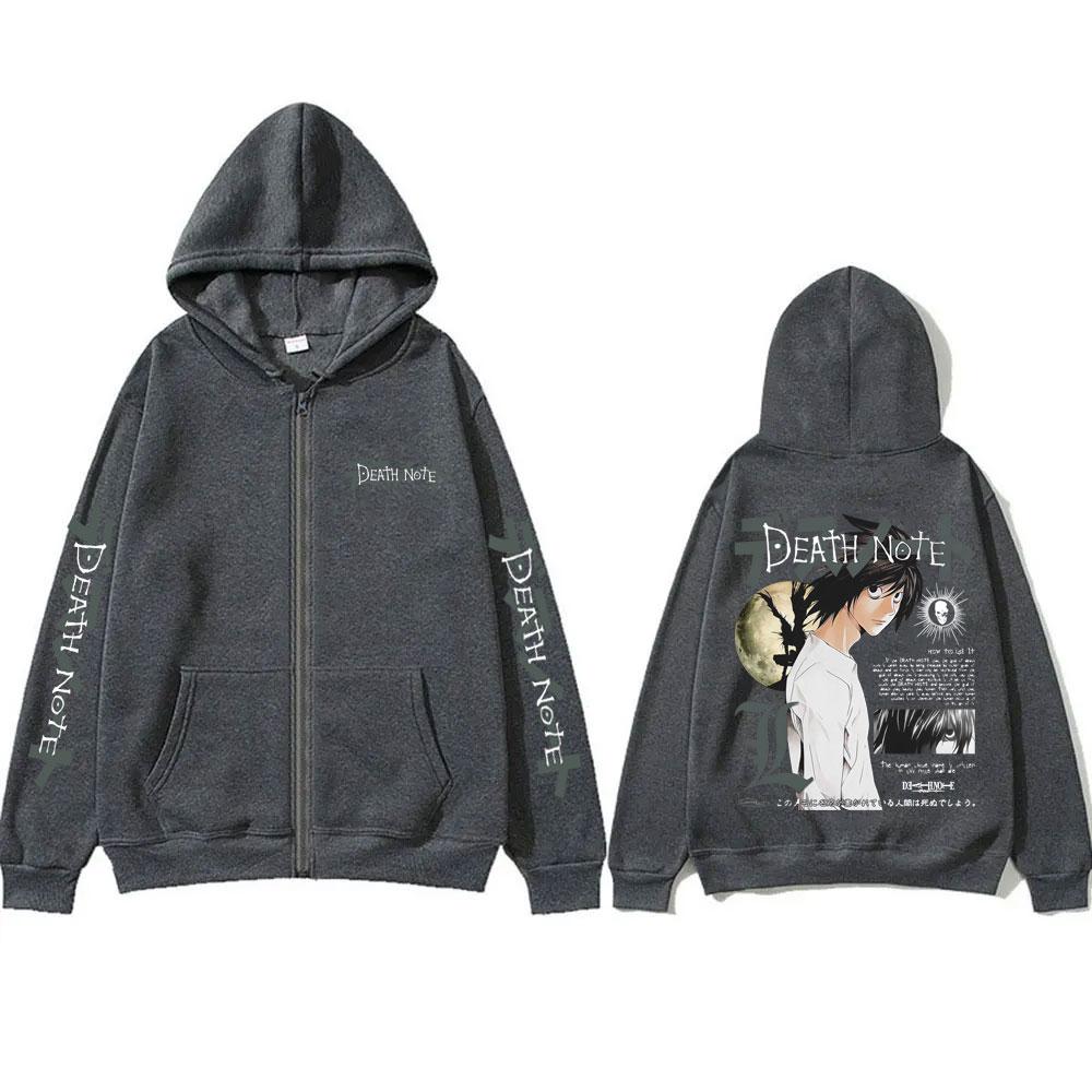 Anime Death Note L Lawliet Graphic Zipper Hoodie Men Women Casual Oversized Cotton Zip Up Jacket Male Vintage Zip Up Sweatshirt