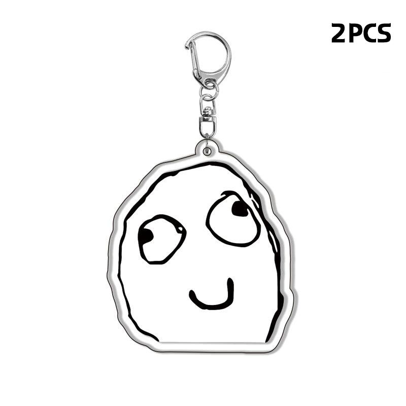 2Pcs Funny Troll Face Keychain Acrylic Comic Pendant Key Chain Car Key Ring Creative Backpack Decoration Accessories Fans Gifts