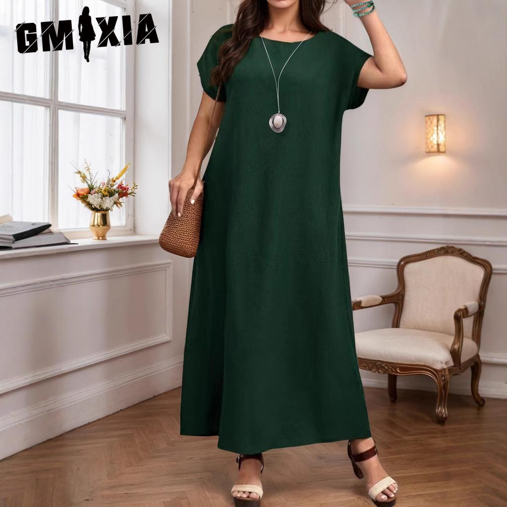 GMXIA Plus-size Women's Summer Round-neck Elegant Long Dress