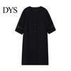 Solid Color Dress Summer Women Plus Size V Neck Loose Half Sleeves Commute Midi Hollow Out Lace Single-breasted Knee Length A-line Long