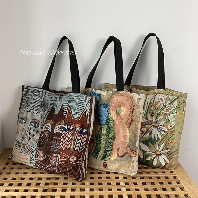 European & American Style Printed Canvas Bag: Large-Capacity Handbag, Cute Korean Shoulder Bag, Perfect for Moms & Students