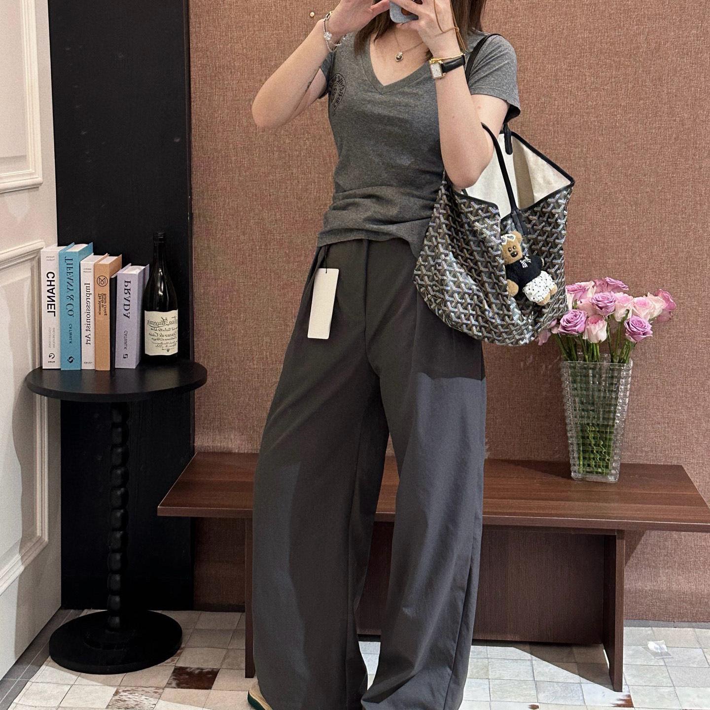 

0112x4 Essential Odor-Removing Loose Fit High-Waist Wide-Leg Casual Pants for Women Medium серый