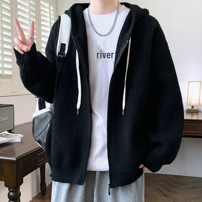 

Men s Autumn/Winter Hooded Cardigan Sweater - Warm, Trendy, Casual, Loose Fit, Plus Size, Solid Color Knitwear 8XL (suggested for 280-300 lbs)