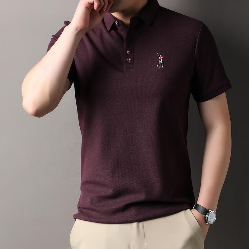 Polo cu mânecă scurtă casual, ușor și matur pentru bărbați, cu broderie, culoare uni, cu guler, brodat la bază