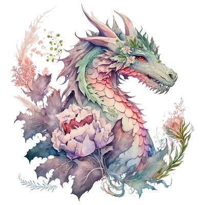 Mighty Horn Dragon Heat Transfer Sticker, DIY Realistic Dragon Scale Flowers Iron-On Decals For Clothes, T-Shirt Making, Pillow Decorating
