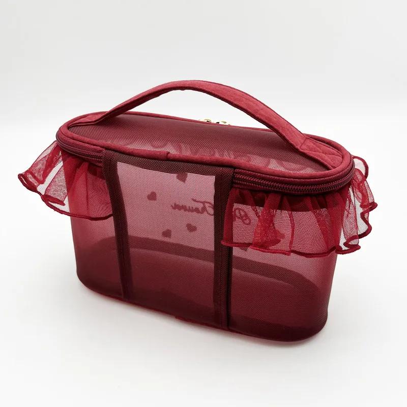 Petit Trouver Mesh Love Embroidered Lace Portable Cosmetic Makeup Bag Cute Tissuecouple gift for valentine's day products