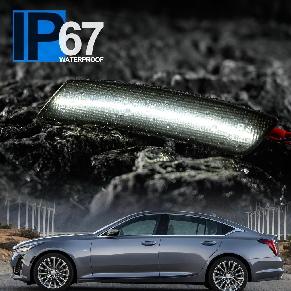 Led Side Marker Lights Compatible w/Cadillac CT5 2020 2021 2022 2023 2024 White Led Front Bumper Side Marker Reflector Repeater Lamp Kit LH RH Smoked