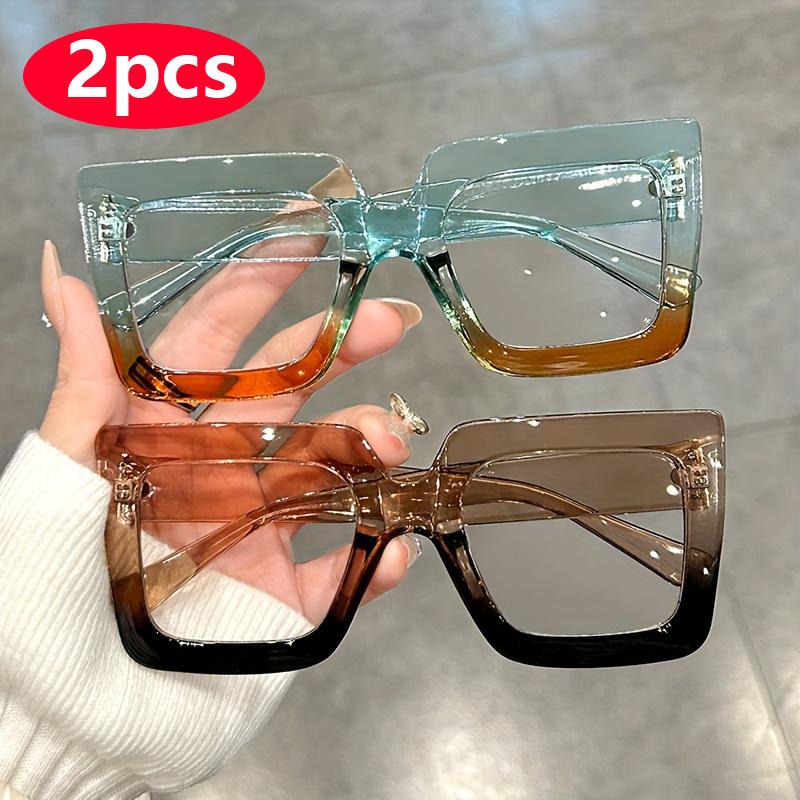 Large Square Frame Clear Lens Glasses Color Block Fashion Decorative Glasses Computer Spectacles For Women Men