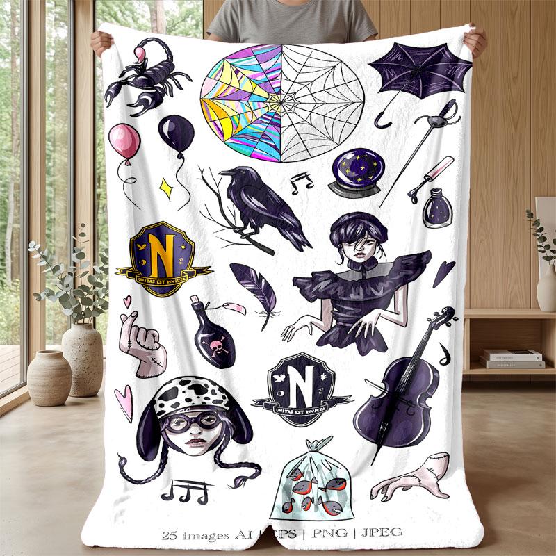 Soft Flannel Blanket Lightweight Cozy Bedroom Living Room CoverWednesday Addams