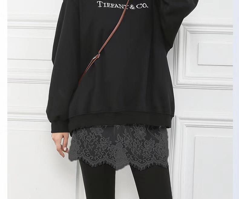 

Женский многослойный свитшот с кружевной миди-юбкой и накладкой на подол свитера для весны и осени Extra Large (Fits 60-75 kg) чёрный