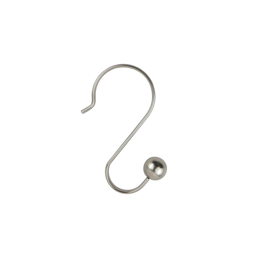 Rustproof Stainless Steel Shower Curtain Hooks Set of 12 S-Shaped Easy Install Decorative Ball Design Fits 1 Inch Rods