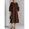 2026 French 3D Floral Lantern Sleeve Button Cotton Linen Midi Dress Women