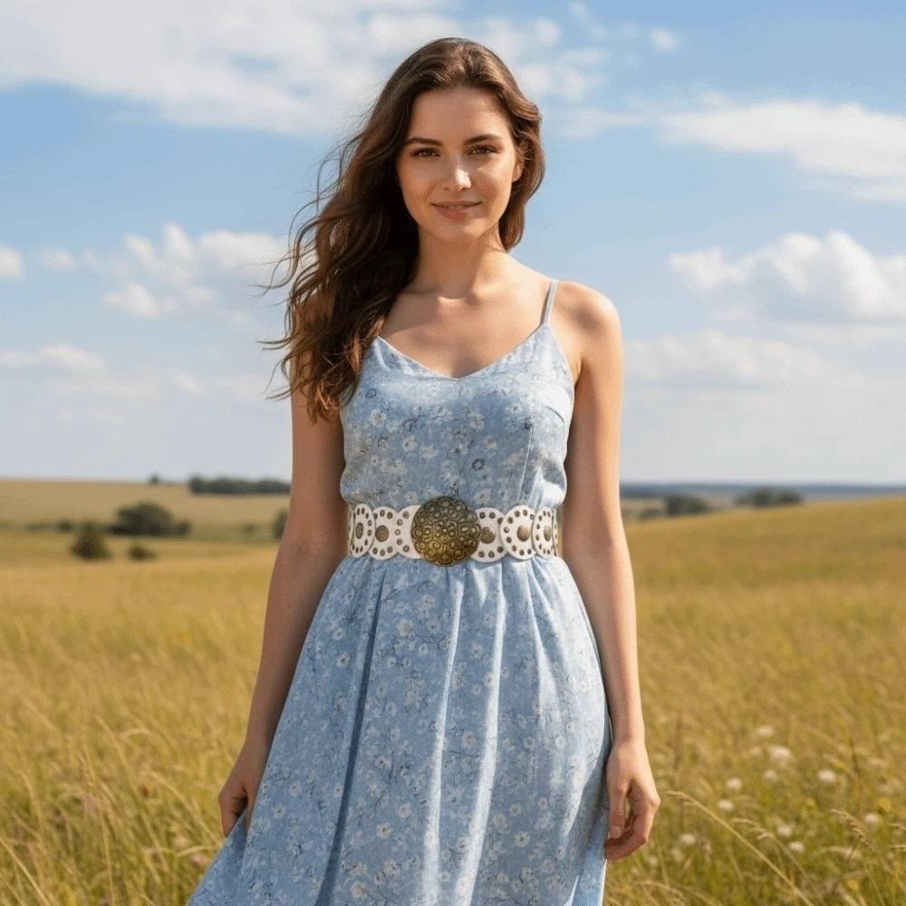 Zinc Zinc Alloy Concho Wide Belt Y2K Disc PU Hollow Waistband Fashion Ethnic Style Rivet Belt Festival