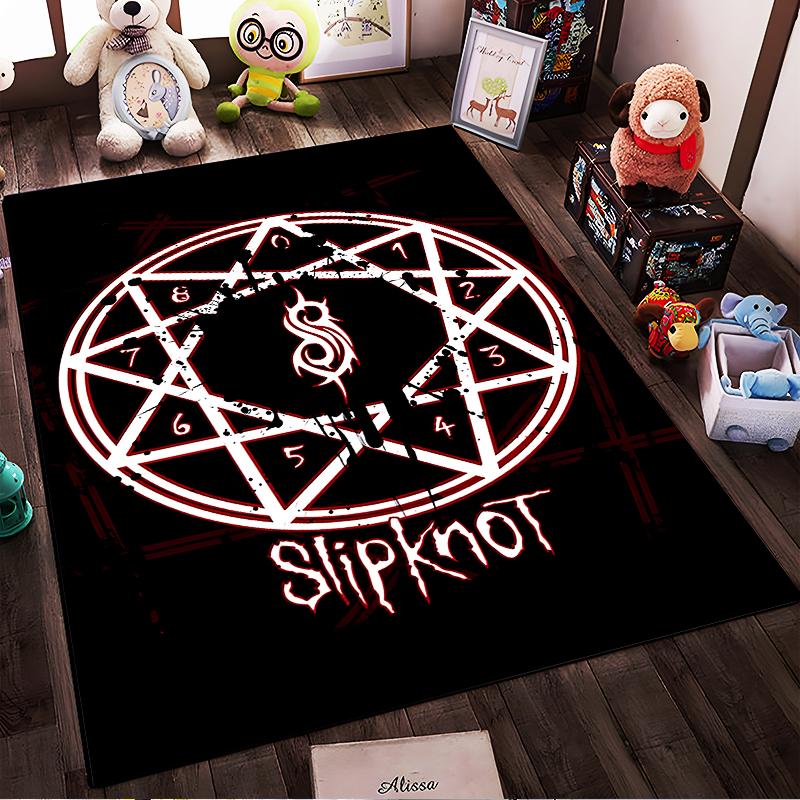 Slipknot Logo Red Hexagram Design Non-slip rug suitable for living room and bedroom sofas