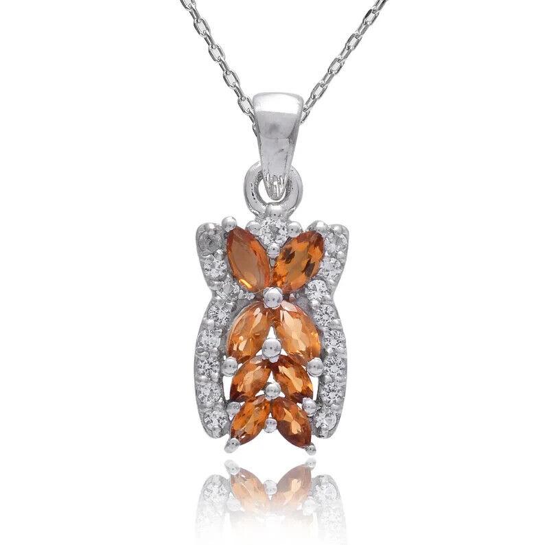 Natural Yellow Citrine Gemstone AAA+ 925 Sterling Silver Butterfly Pendant Weeding Necklace for Women