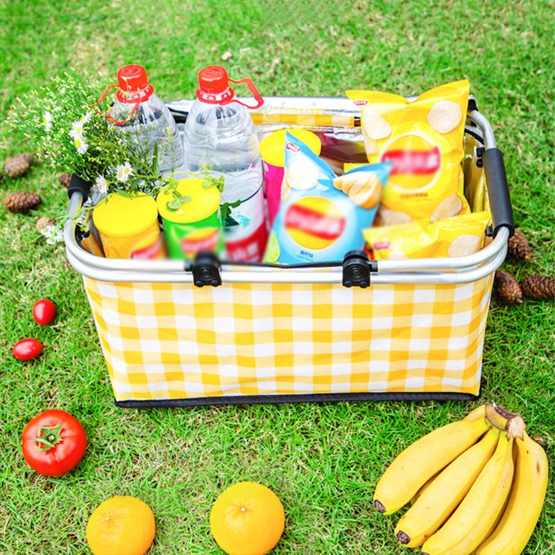 Insulated Picnic Basket Large Capacity Portable Foil Cooler Bag Foldable Leak-Proof Outdoor Spring Basket for BBQs, Camping