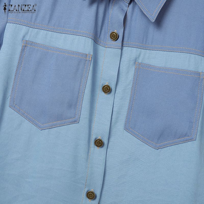 ZANZEA Women Turn Down Collar Summer Casual Short Sleeve Blouse