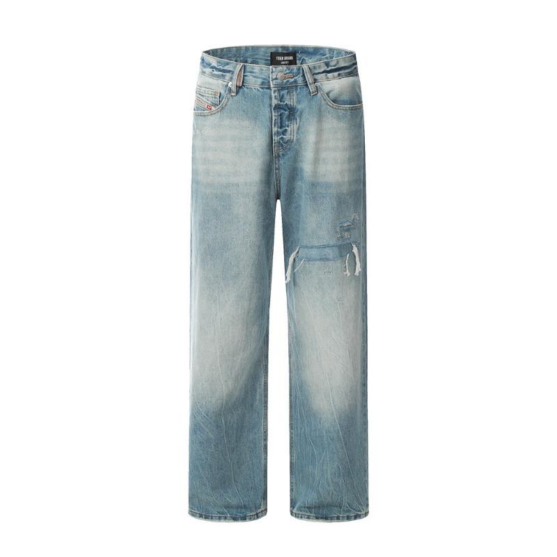 Men's Ripped Vintage Loose Wide-leg Straight Denim Trousers