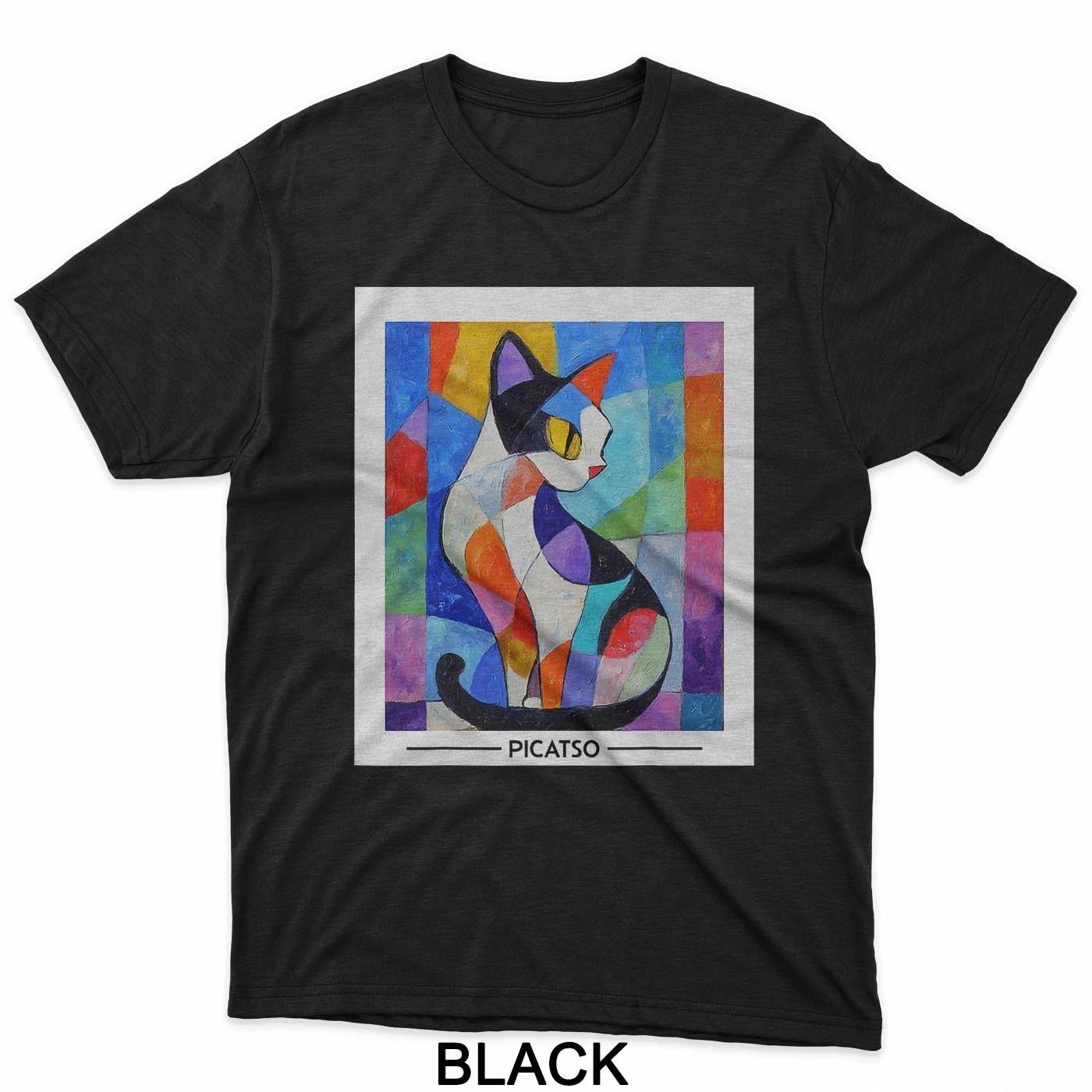 Abstract Cubist Cat Art Design - Bold Colorful Picatso Gato T-Shirt 3XL