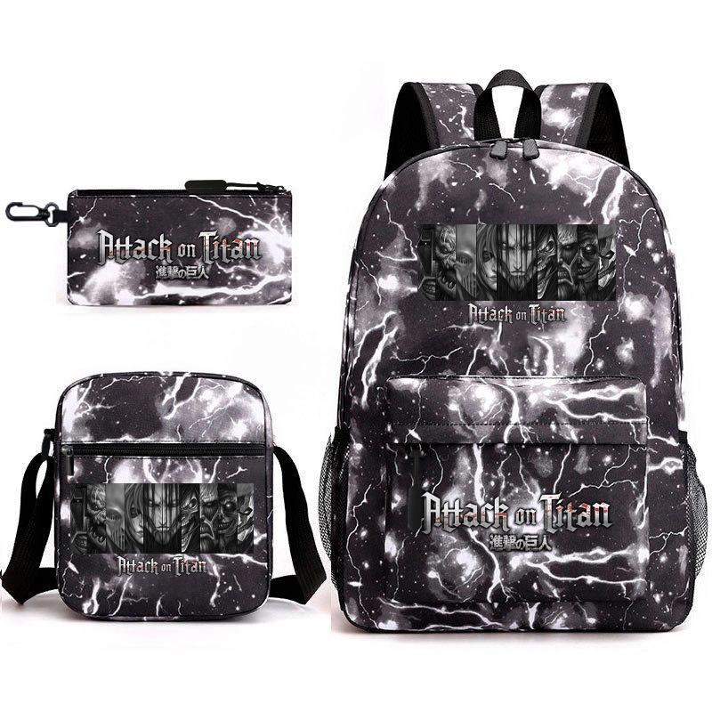 Attack Giant Elementary School Bag Backpack Casual School Bag Three-piece Set