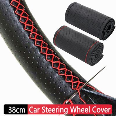 Copriauto in pelle artificiale da 38 cm con filo dell'ago Coprivolante per auto in treccia Accessori auto antiscivolo cuciti a mano