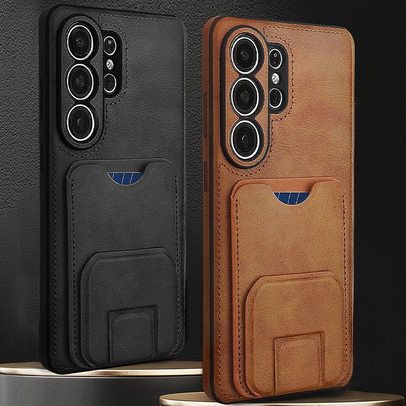 Vintage Leather Case for Samsung Galaxy S26 Ultra S25+ Plus S24 S23 A15 A16 A54 A55 A56 With Card Holder Pocket Kickstand