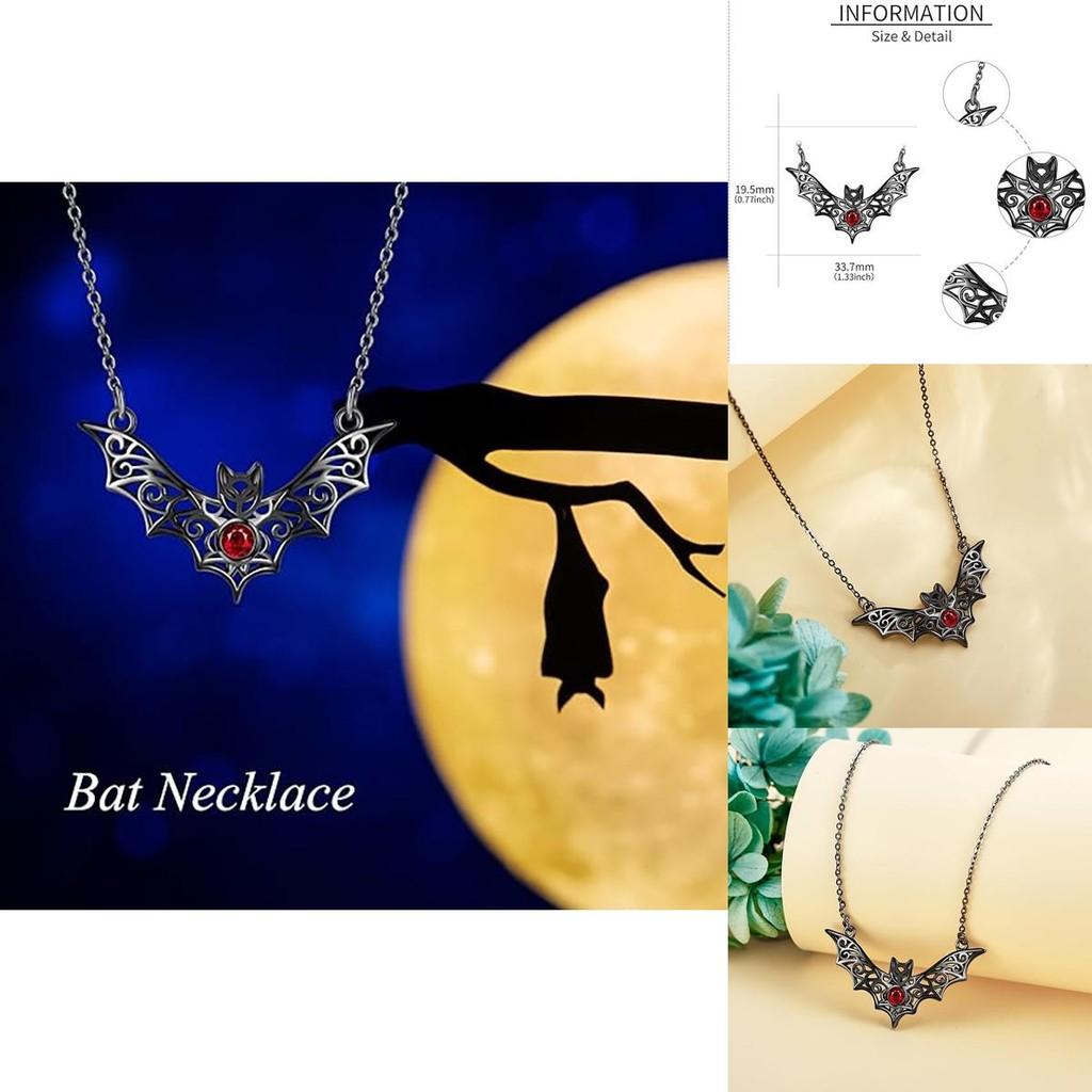 Gotische Fledermaus Anhänger Halskette Mit Faux Rubin Ausschnitten Und Legierungsmaterial Für Halloween Kostümzubehör