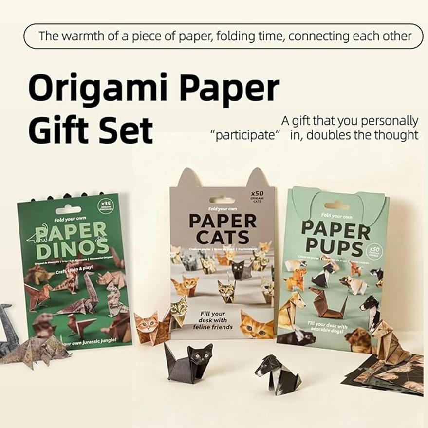 50pcs Creative Handmade DIY Paper Cat Dog Dinosaur Fun Art Craft Folding Animal Folding Set Gift for Cat Lovers Adults & Kids