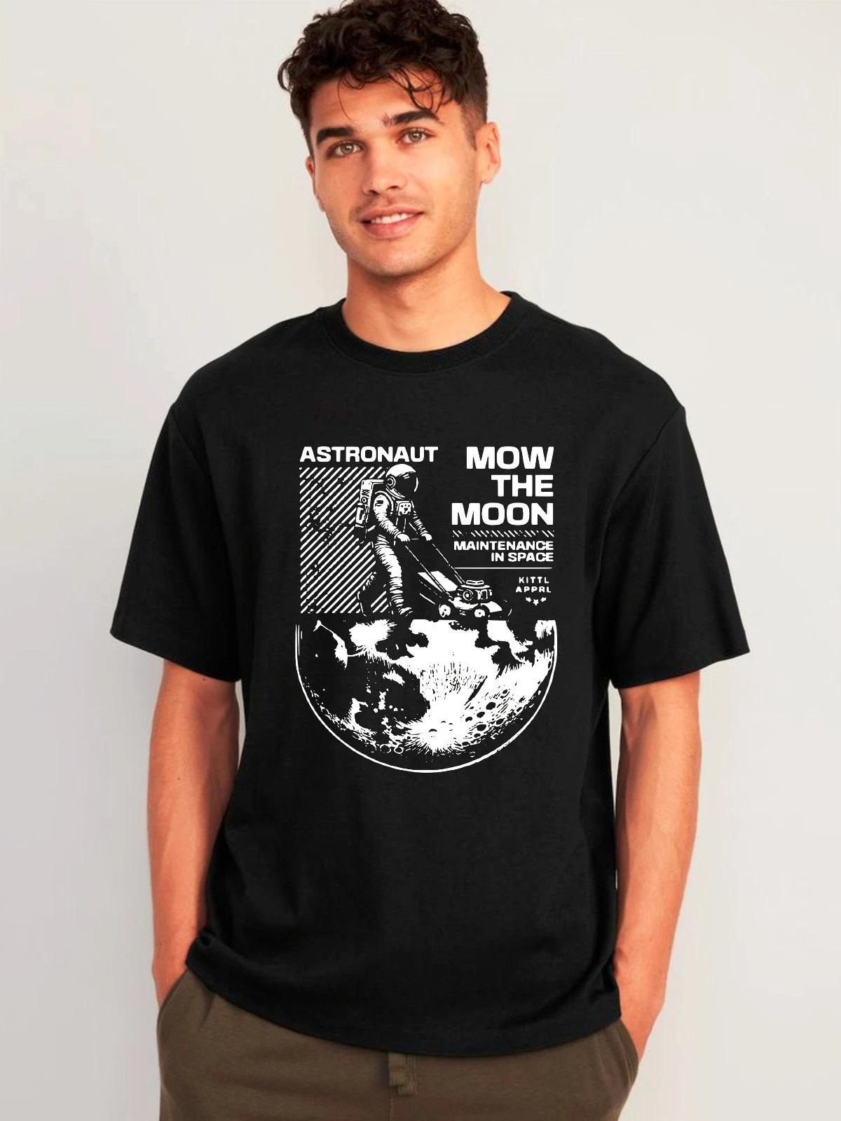 Moon Maintenance In Space Astronaut Lawn Mower Novelty Graphic Space T-Shirt L