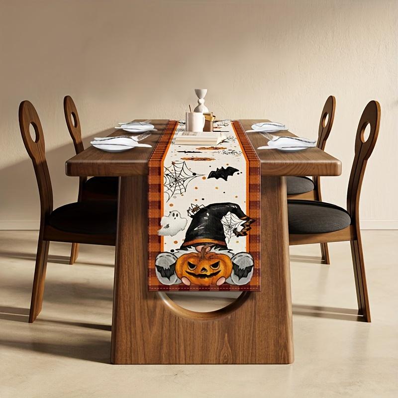 Halloween Themed Linen Table Runner Home Decoration Halloween Pumpkin Ghost Bat Spiders Table Runners Kitchen Dining Table Decor