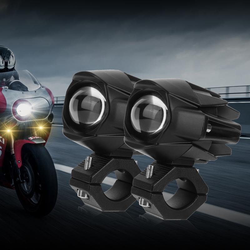 2Pcs LED Motorcycle Spot Light Waterproof Auxiliary Motorcycle Headlight with Mount Brackets Universal Fit for Motorcycles