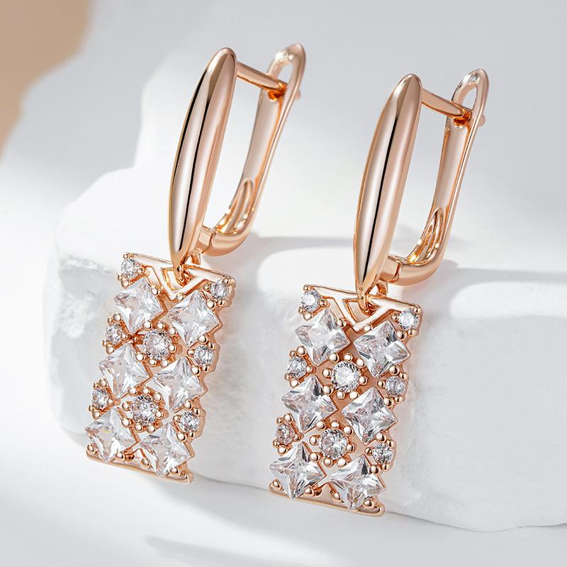 Full Paved White Zircon Luxury Wedding Earrings for Women Square Hollow Dangle Jewelry