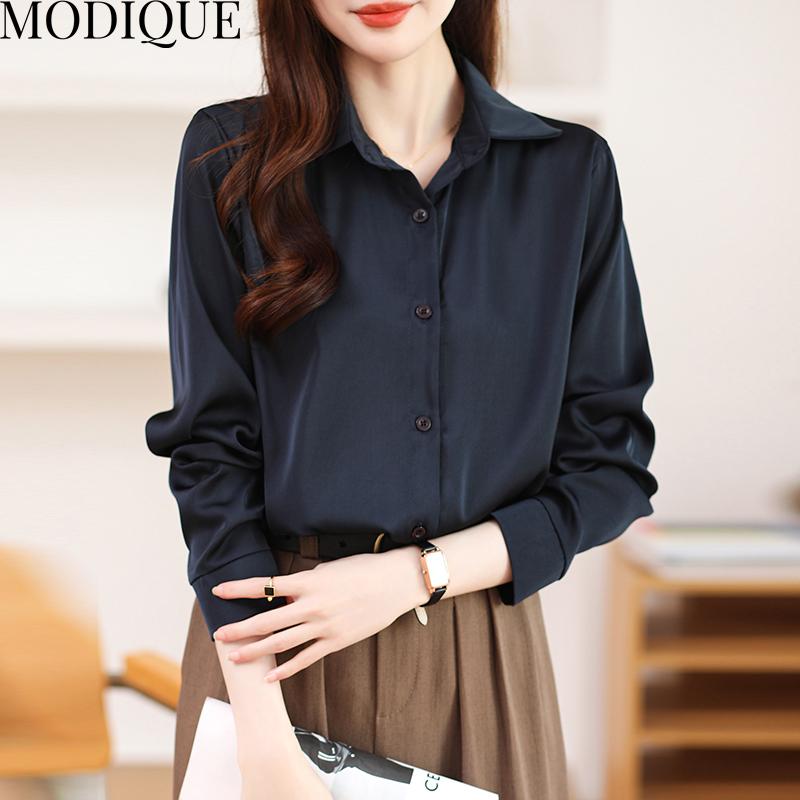 MODIQUE Spring Summer Plus Size Women Loose Casual Office Cotton Linen Chiffon Solid Color Blouse Shirts Lady Basics Oversize V-Neck Long Sleeve Coats