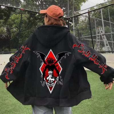 Harajuku Style Black Clover Asta Anime Graphic Zipper Hoodies Vintage Oversized Long Sleeves Men Women Clothing