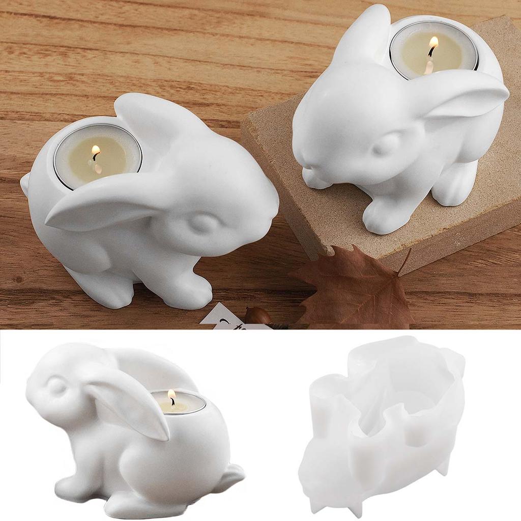 3D Cute Rabbit Candle Holder Silicone Mold DIY Easter Bunny Candlestick Craft Making Plaster Resin Clay Molds Home Holiday Decor
