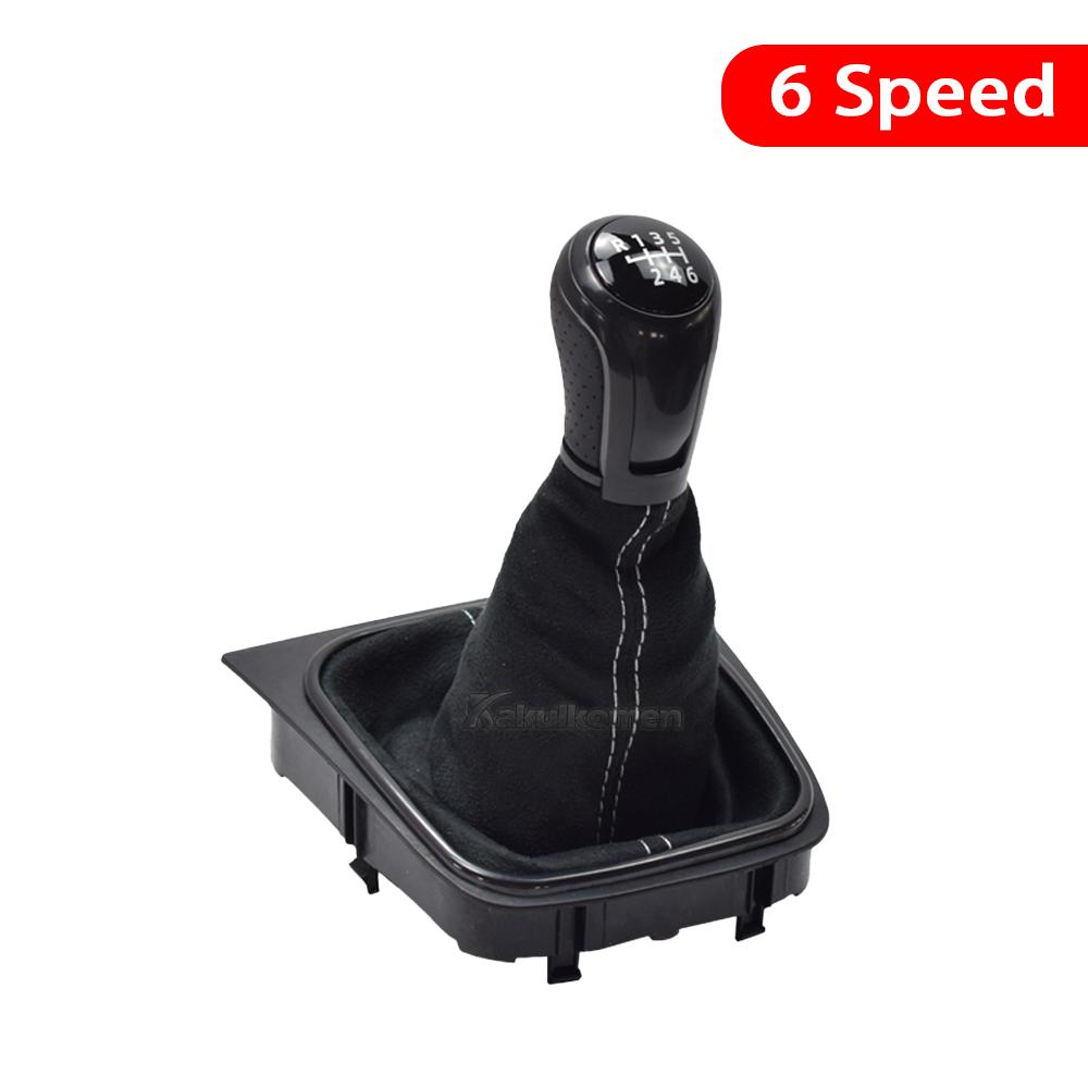 Buton schimbător de viteze manual, 5 6 viteze, cu cizmă pentru gheață, pentru Volkswagen VW Golf 5 6 MK5 MK6 R32 GTI 04-09, piele de căprioară roșie, stil de mașină