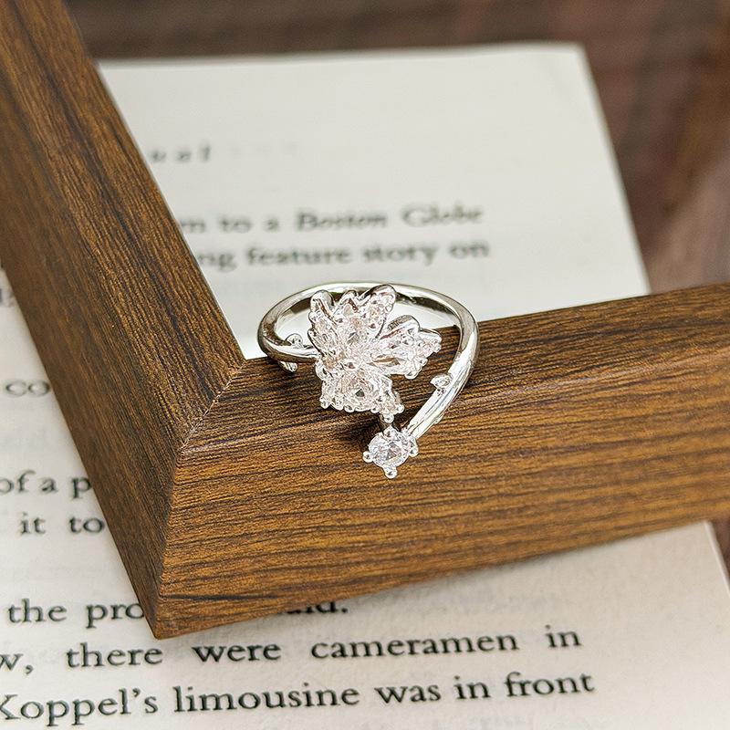 French Lace Super Flash Zircon Circle Open Ring Female Niche Light Luxury High Sense Fairy Stacked Ring