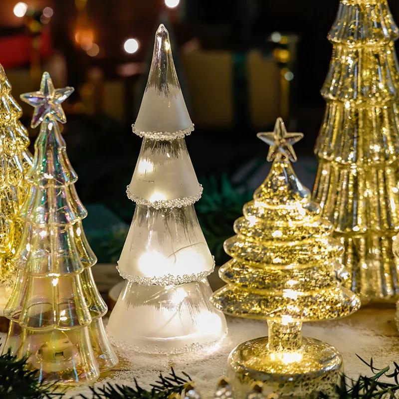 Glowing Glass Christmas Tree Ornaments Home Luminous Desktop Decoration Led Night Light Party Xmas Decorations Festival Kid Gift
