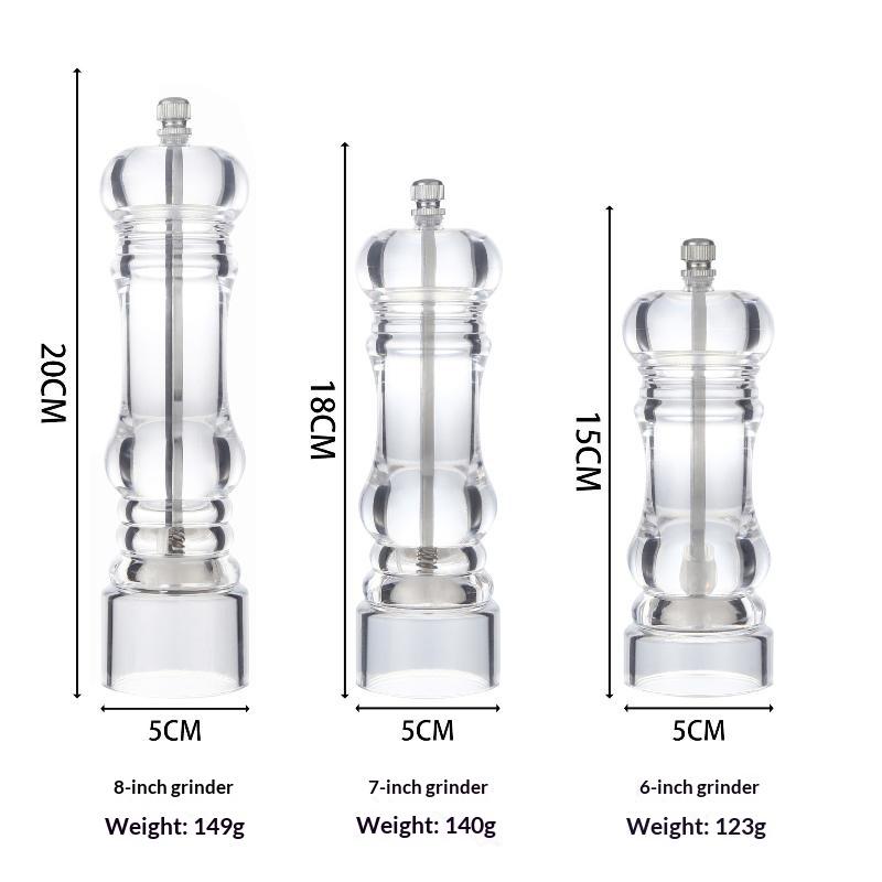 Pepper Grinder- Acrylic Salt And Pepper Shakers Adjustable Coarseness By Ceramic Rotor Kitchen Accessories