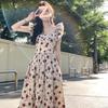 Coffee break French temperament flying sleeve dress floral 2026 summer small senior square neck dress women