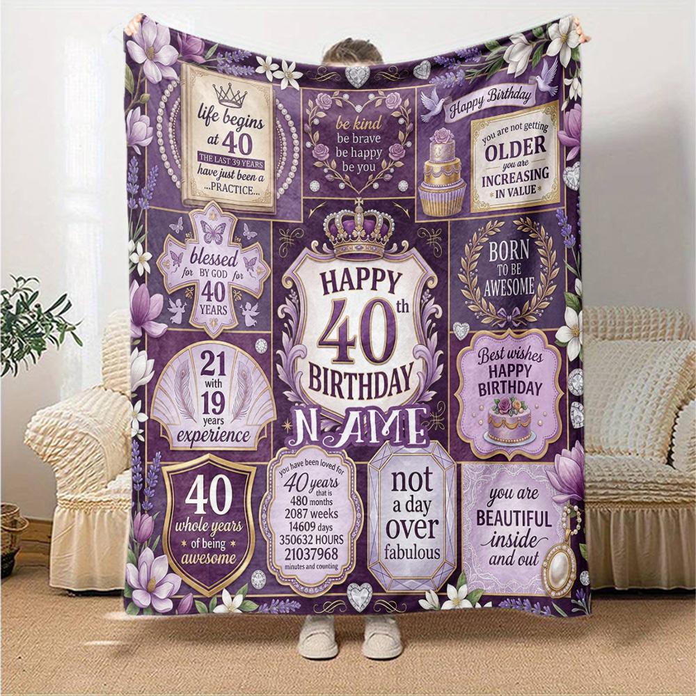 40Th Birthday Celebration Customize Your Name Home Blanket Birthday Celebration Gift Comfortable Soft Lightweight Allseason Multipurpose Blanket For