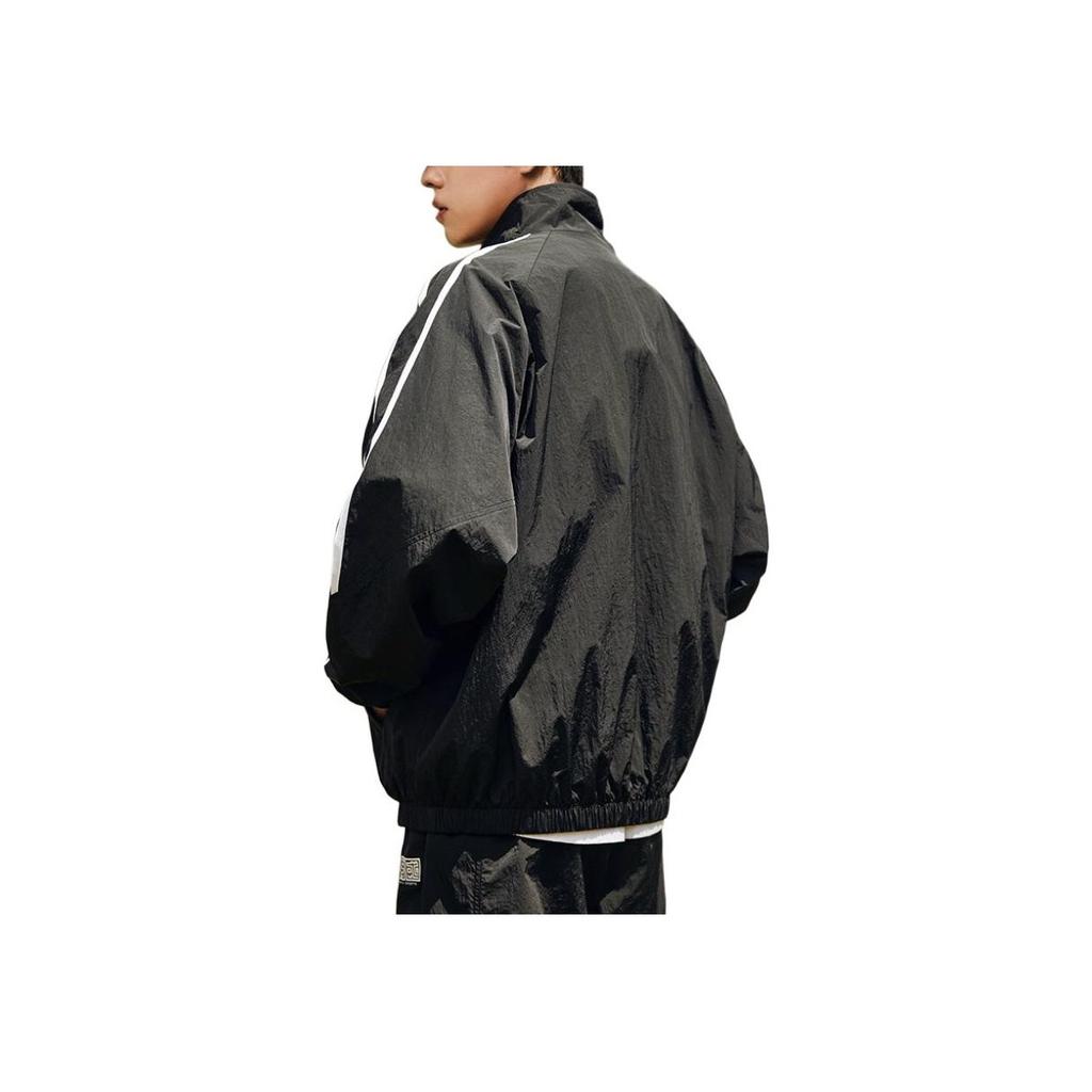 Anta Comfortable Casual Simple Striped Zip-Up Windbreaker Men Outerwear Basic-Black 952438608-2
