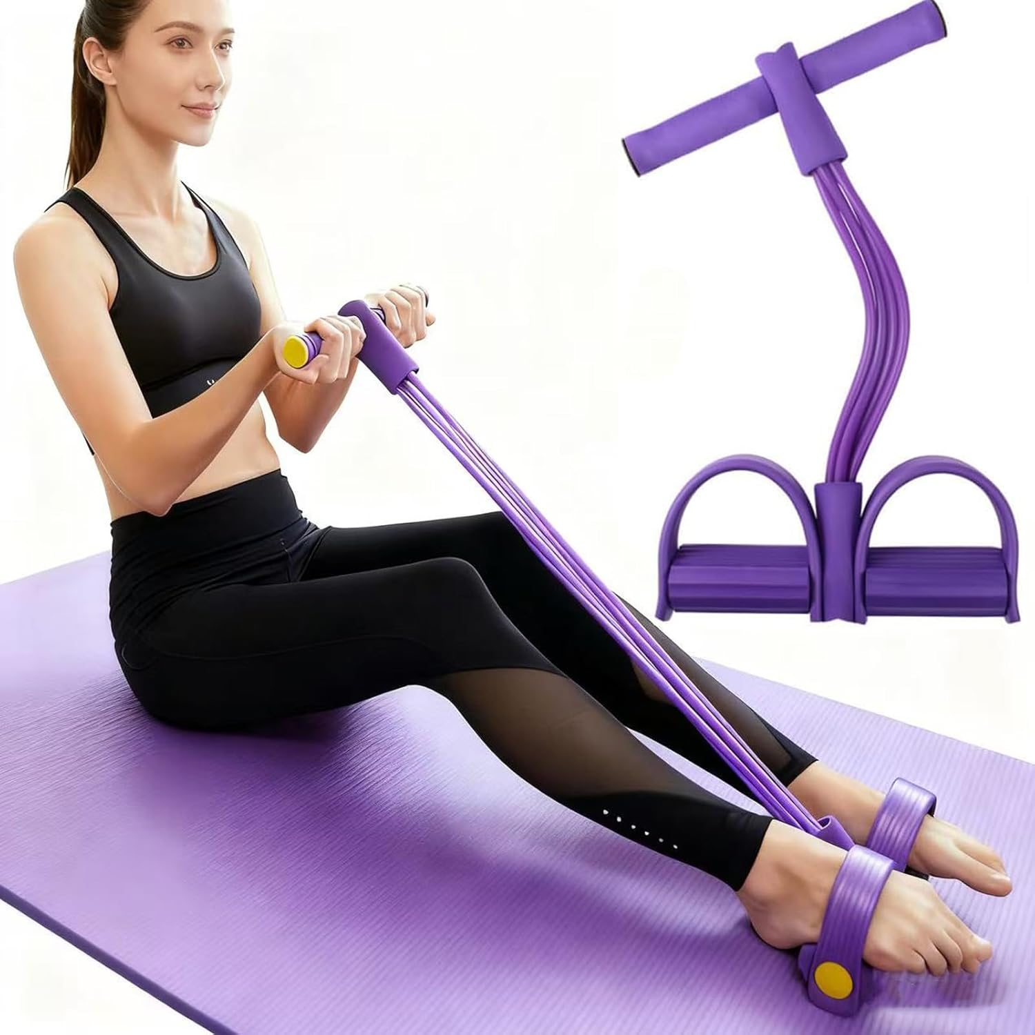 

Resistance Band with Pedal Handle 6 Tube Elastic Natural Latex Pull Rope Fitness Bands for Leg Arm Abdomen Waist Stretching Exercising Training фиолетовый
