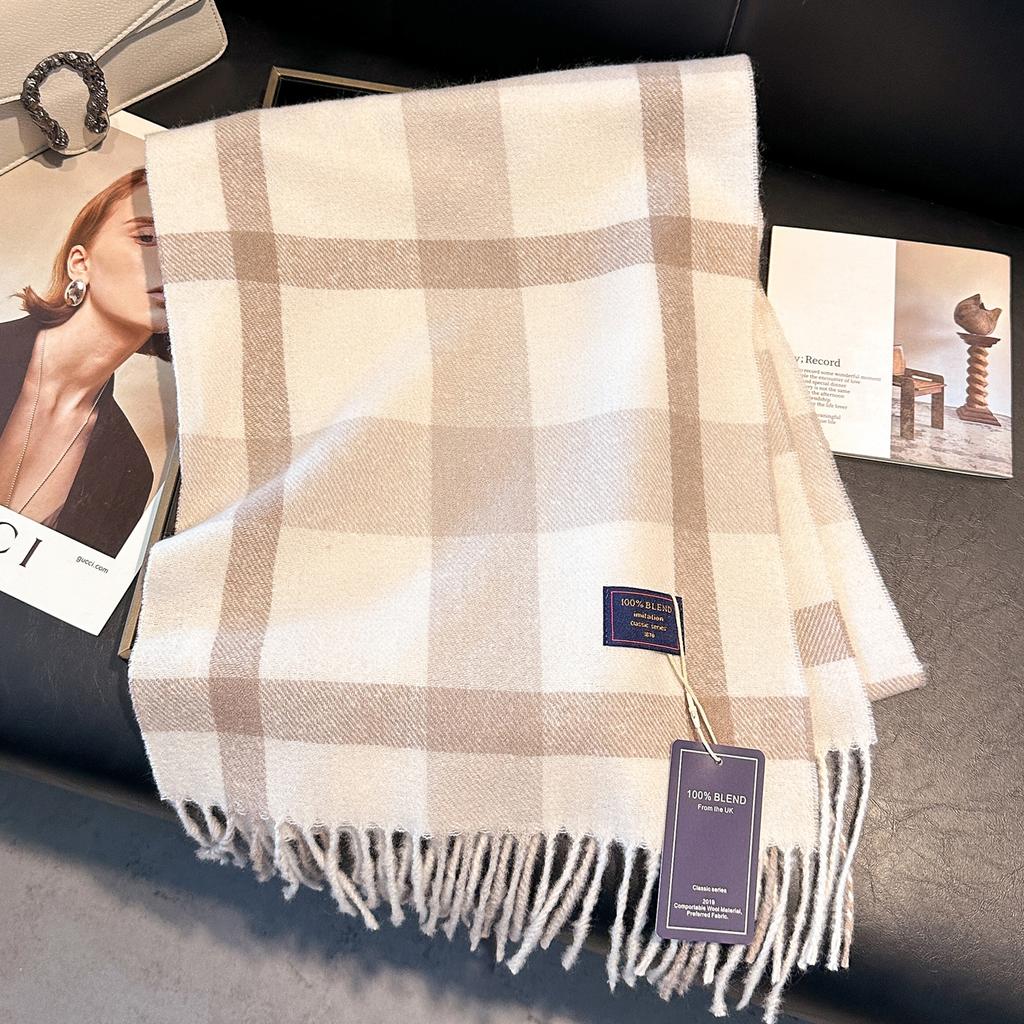 American retro green plaid scarf women's autumn and winter warm plaid imitation cashmere student couple scarf shawl men