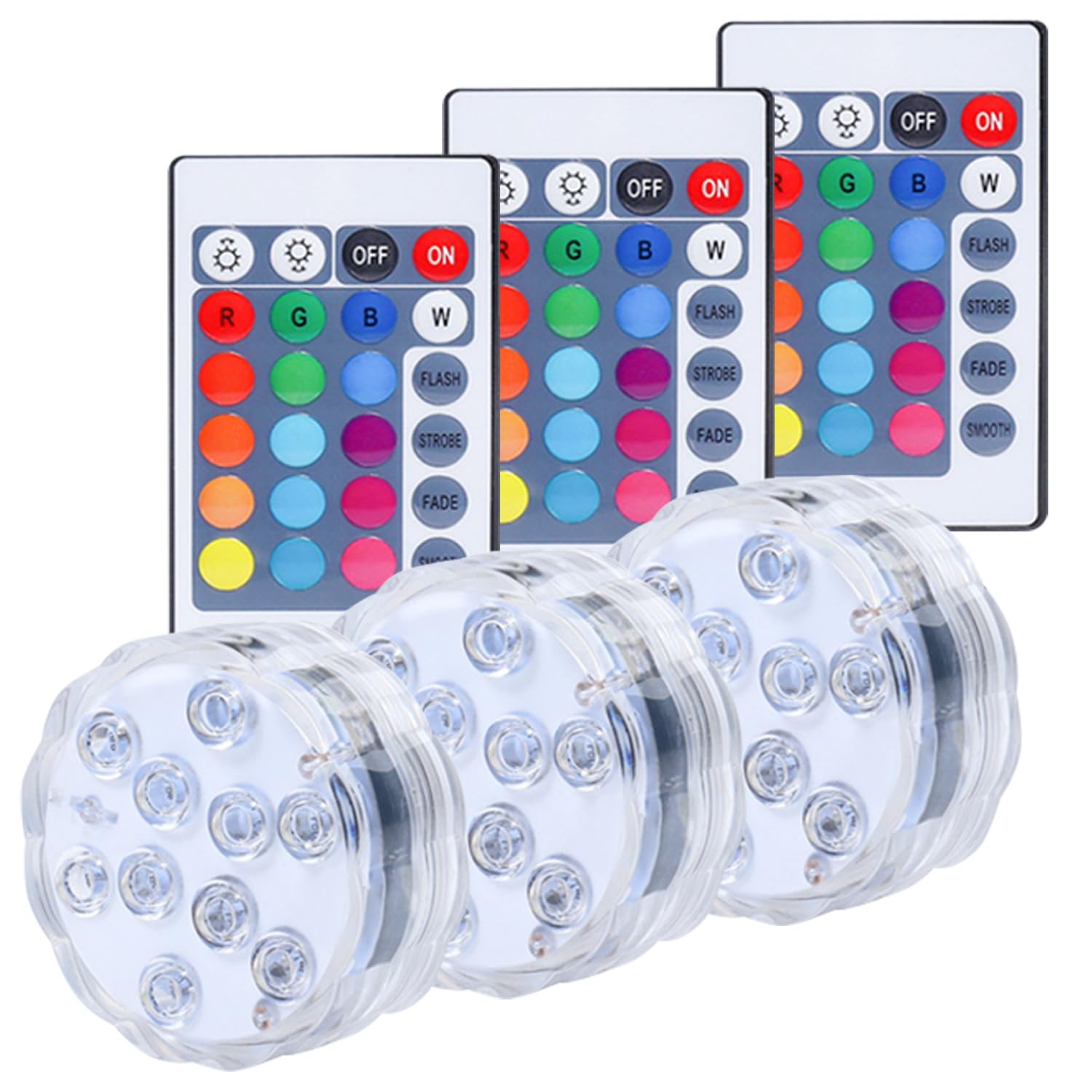 

Набір із 3 світлодіодних підводних ліхтарів, Освітлення для акваріума, Світло для ванної кімнати, Внутрішнє освітлення, Бездротовий пульт дистанційного керування, Водонепроникний, для ванної