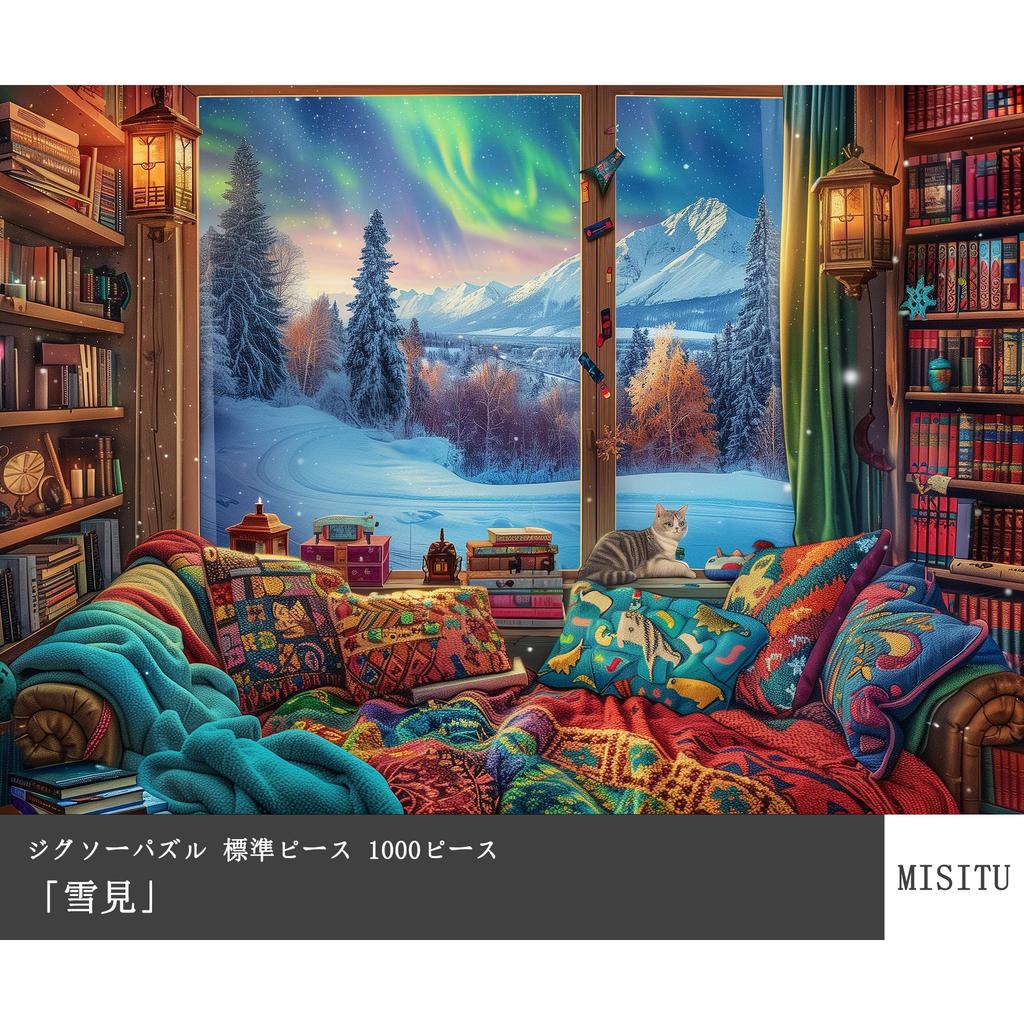 MISITU Jigsaw Puzzle, 1000 Pieces, Landscape, Winter, Snow, Book, Cat, Gift, Birthday, Christmas, Stylish Interior Decor, Snow Viewing (50 X 70cm)
