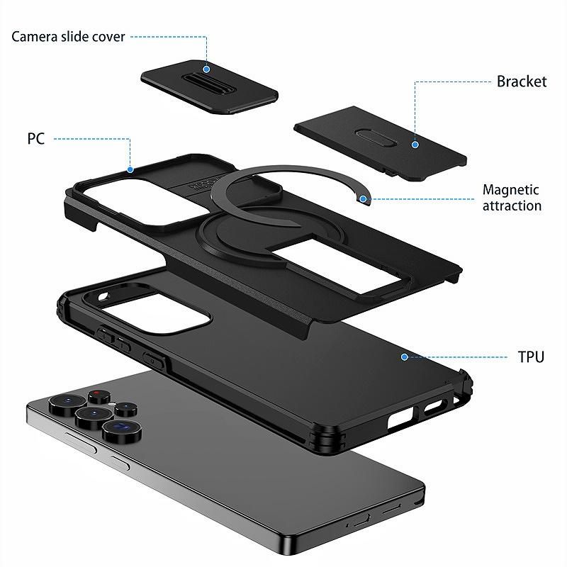 Etui pancerne z uchwytem na Samsung Galaxy S25 Ultra S25+ S 25 FE z przesuwaną osłoną aparatu Funda na Galaxy S25 Plus S25ultra Tylna okładka