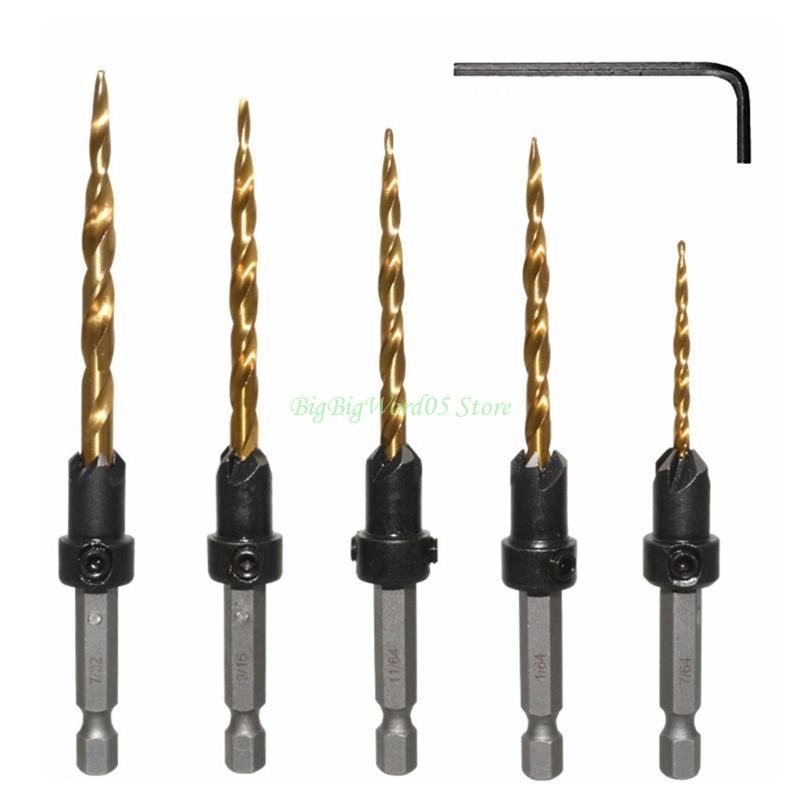 24TE Sturdy Countersink Drill Bit Set Fit for Wood /Plastic /Metal 5 Pcs