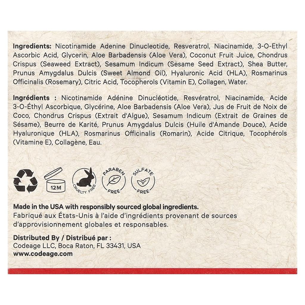 Codeage, Maison Rouge, NAD+ Face Cream, Refill, 50ml (1.7 fl oz)